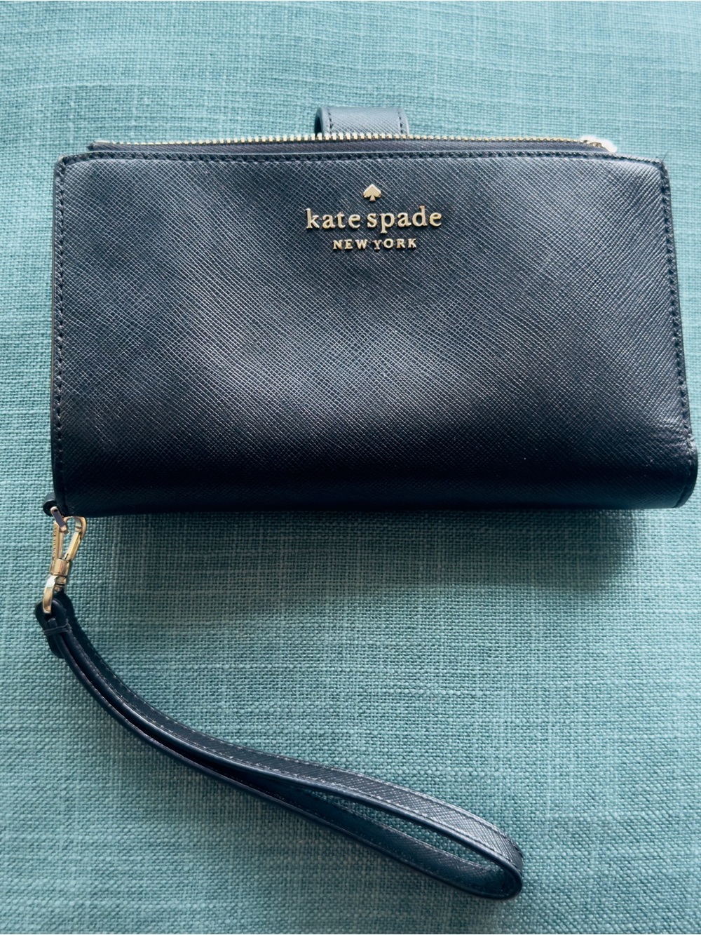 kate spade Black Leather Wristlet Wallet with Gold Logo